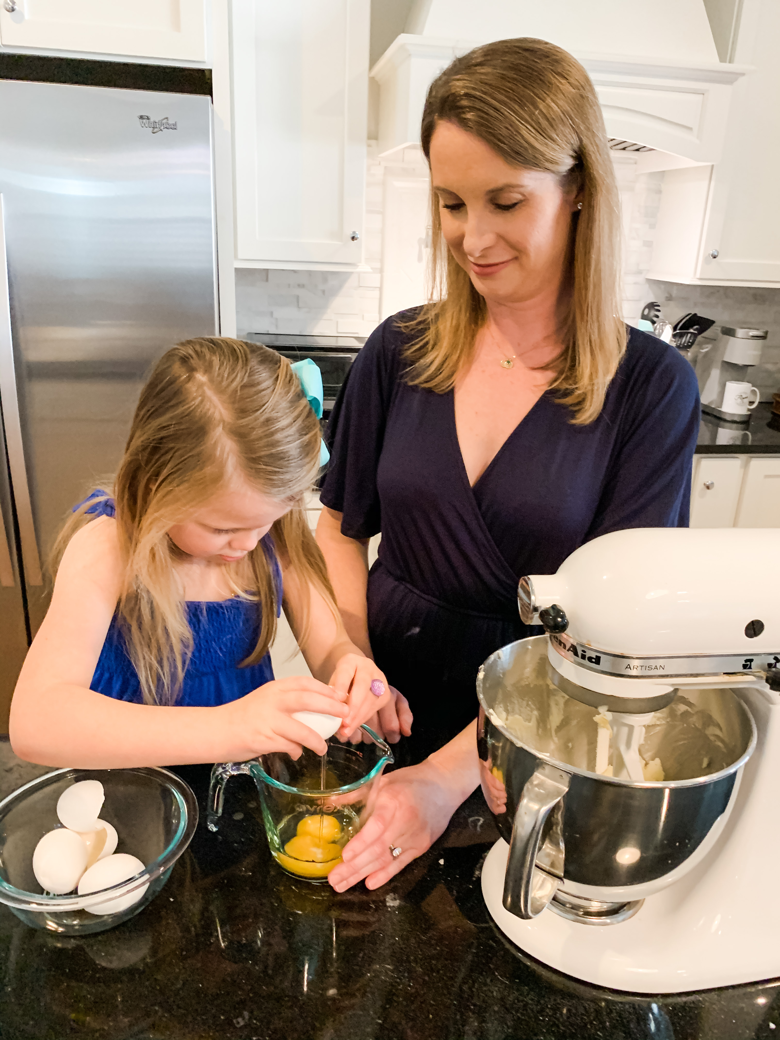 STEP 5 : Crack 4 eggs into a measuring cup. Pro Tip - If your sous-chef is a 5 year old, have a few extra eggs on standby for obvious reasons.