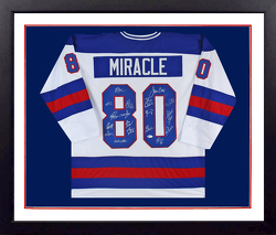1980 USA Miracle On Ice Olympic Hockey Team Autographed Custom Framed Jersey (w/ Jim Craig & Mike Eruzione)