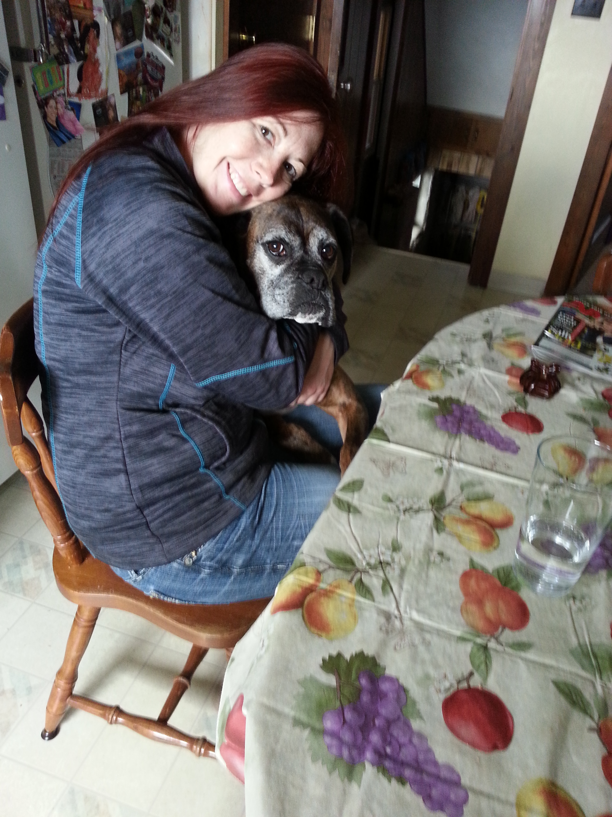 My Mom hugs on me a lot.