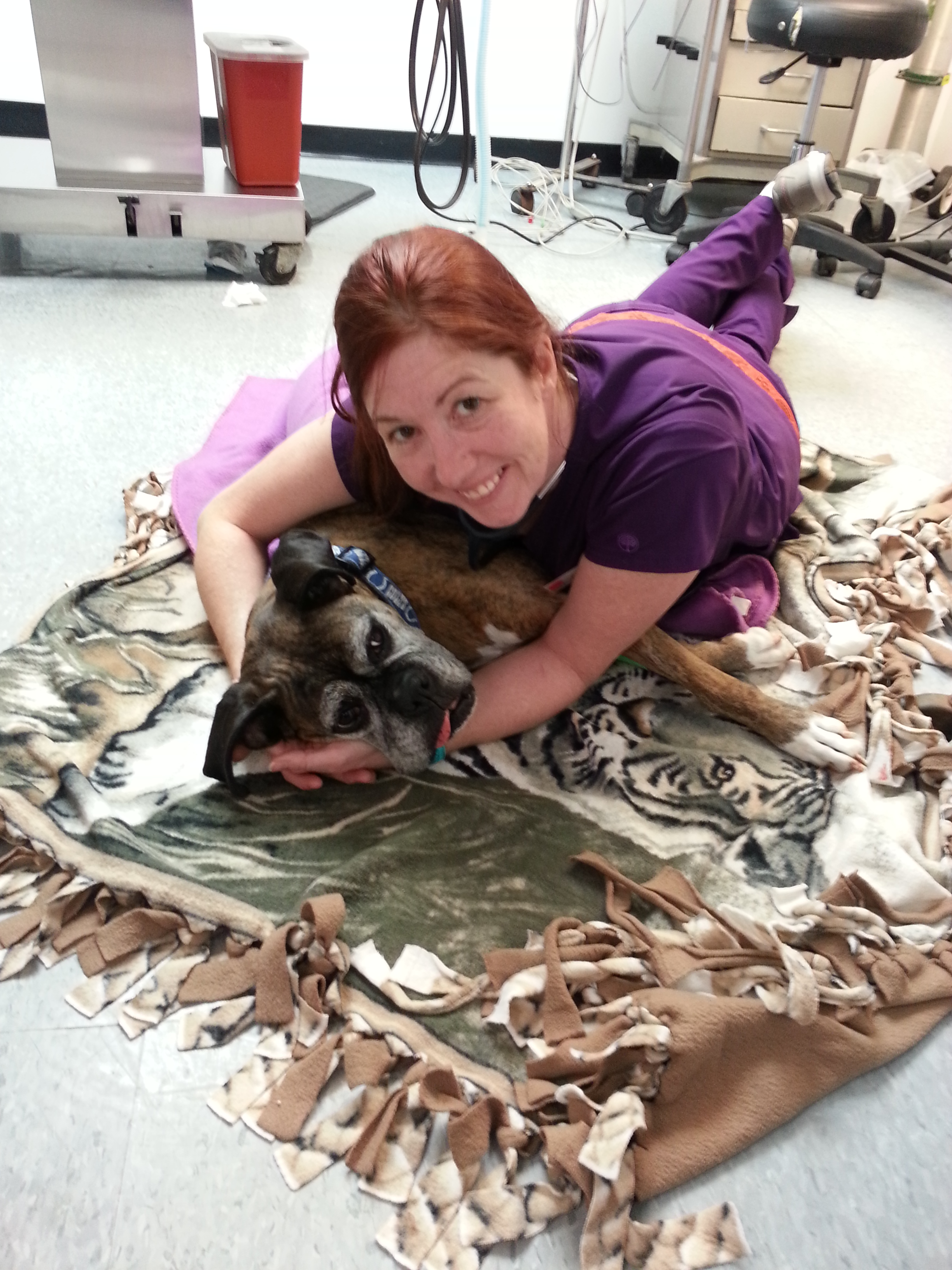 Waking up from surgery.  I'm so glad my Mom is a Vet Tech.