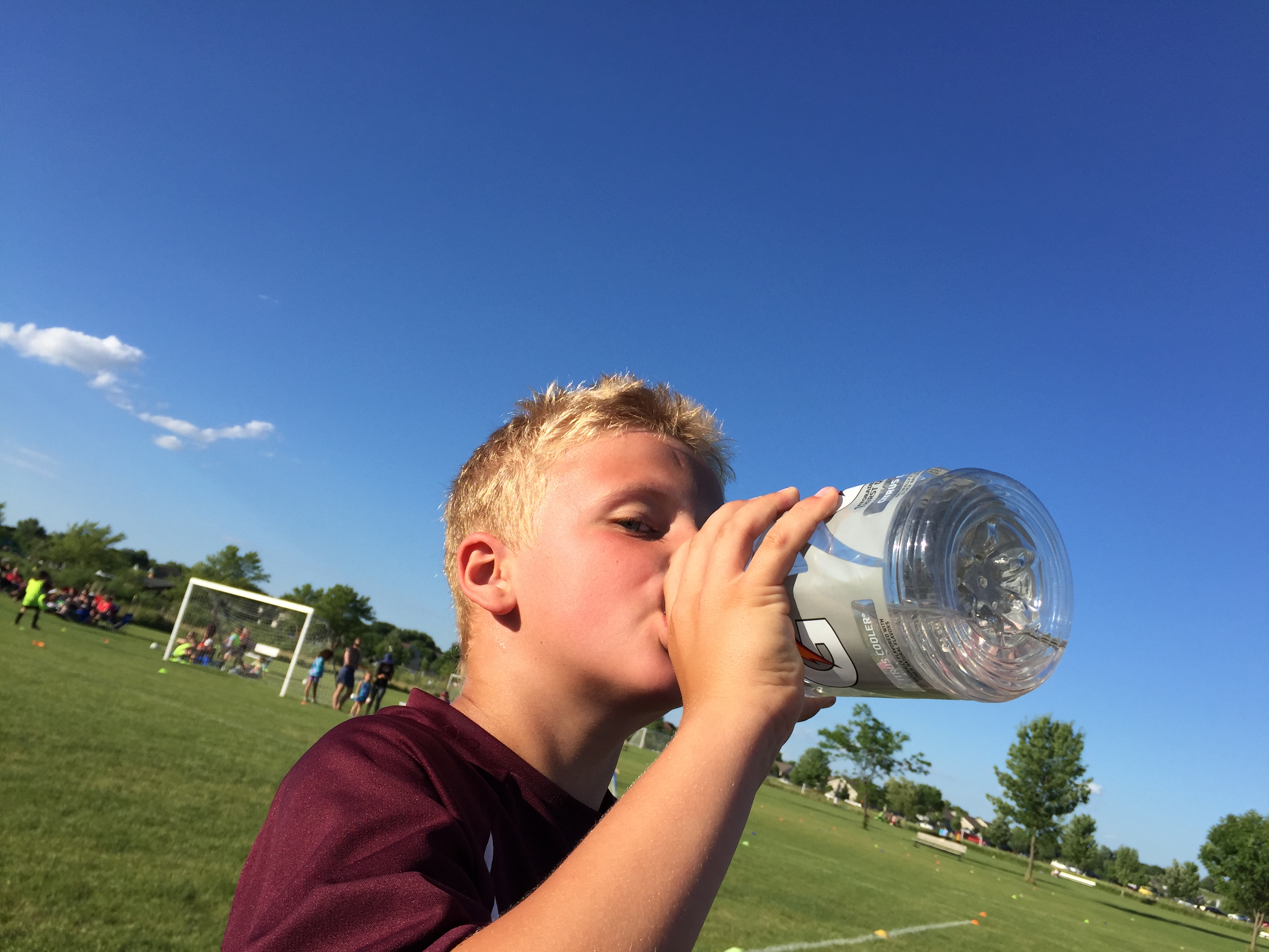 Carter taking a break during soccer practice.