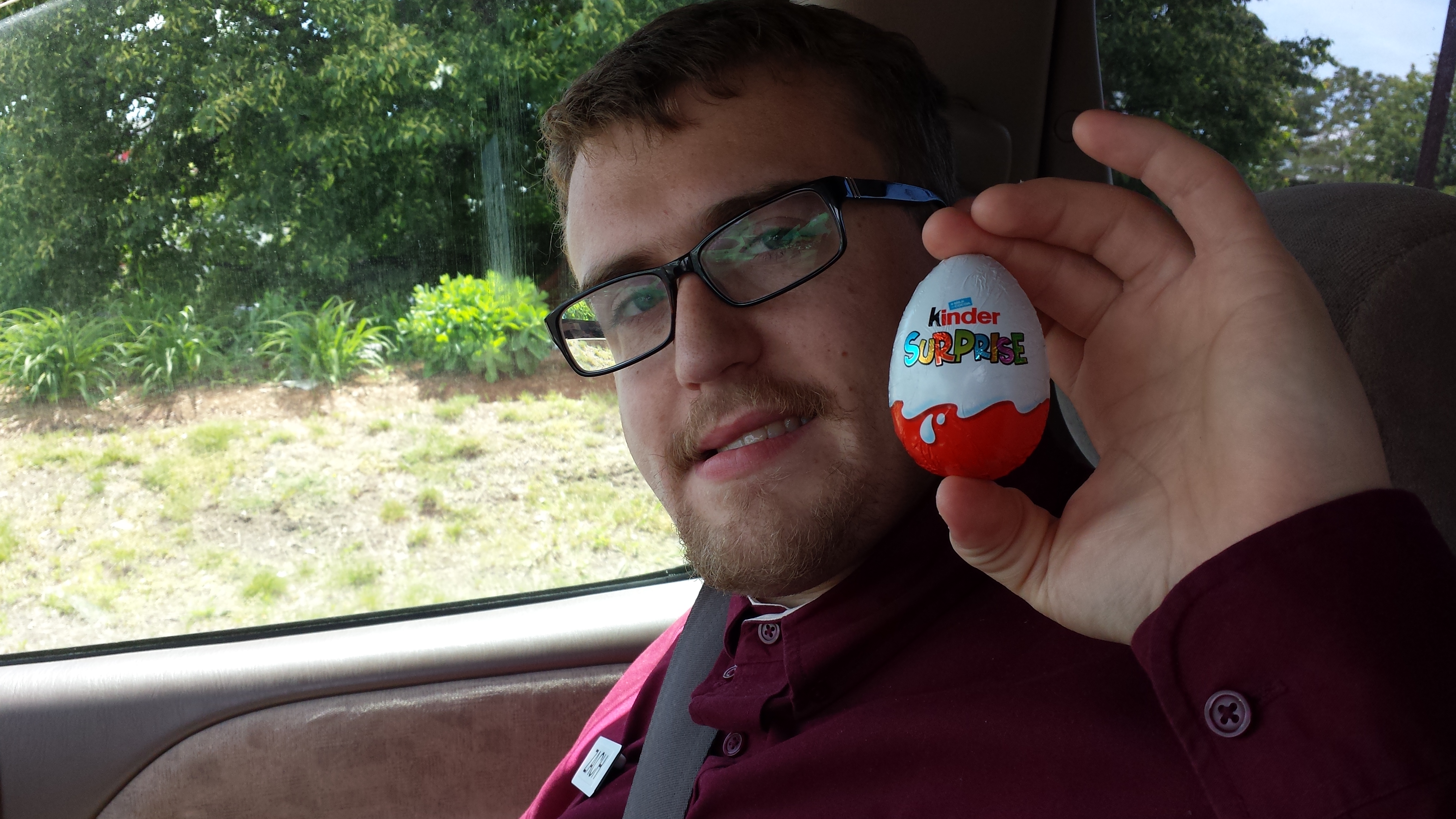 me with a kinder egg from England