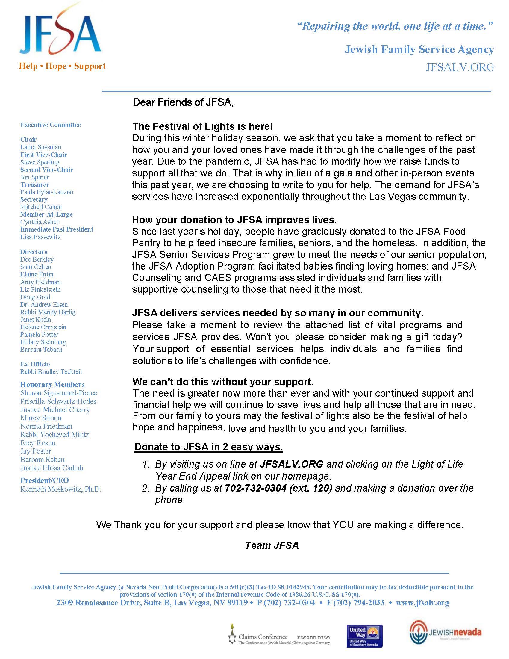 JFSA 2021 Year End Donation Letter