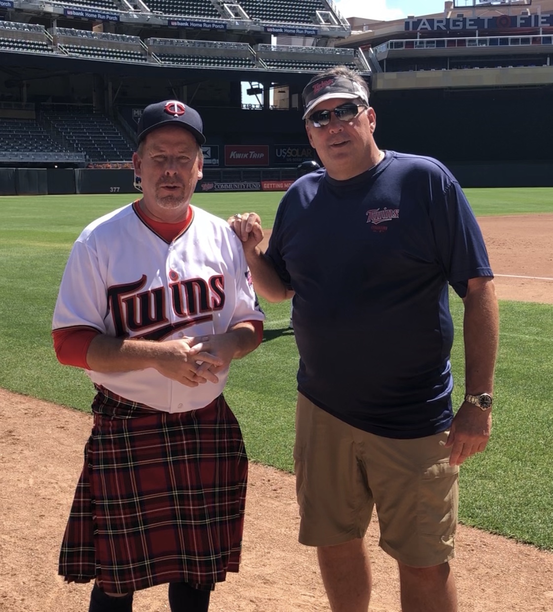 Todd with Twins Legend Kent Hrbek asking people for their support of Kilts for Kids! #CatcherInAKilt