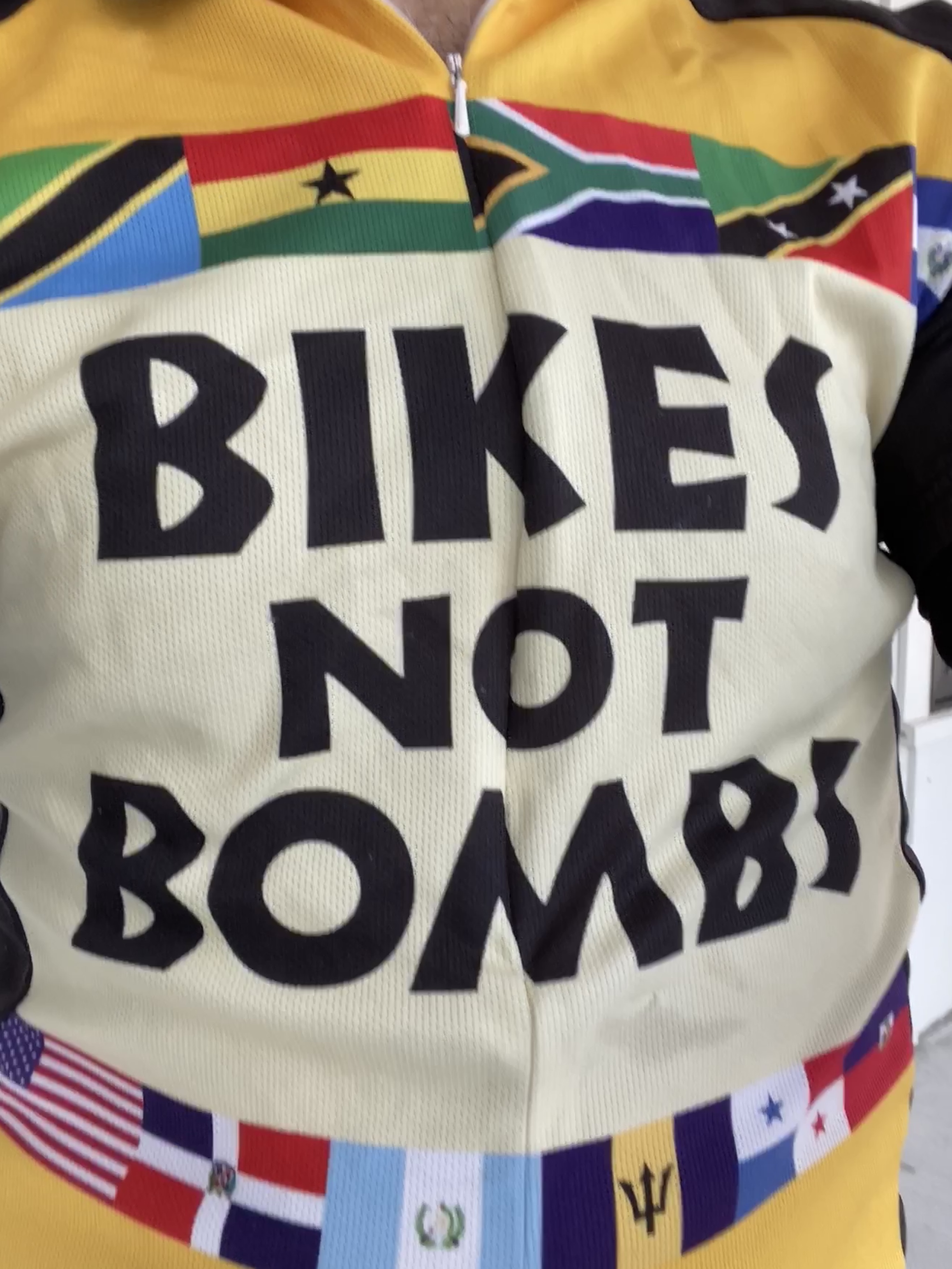 The flags show all the countries they have sent bikes to!