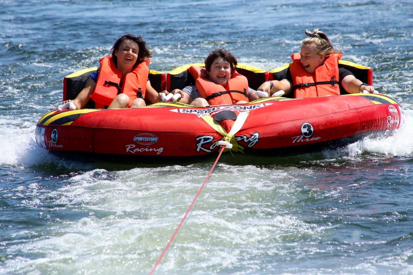 Inter tubes with back supports provide fun and supportive water tubing for campers