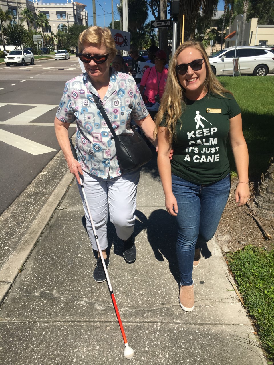 Lighthouse for the Blind and Low Vision client Carol with O&M Instructor Elizabeth Wade