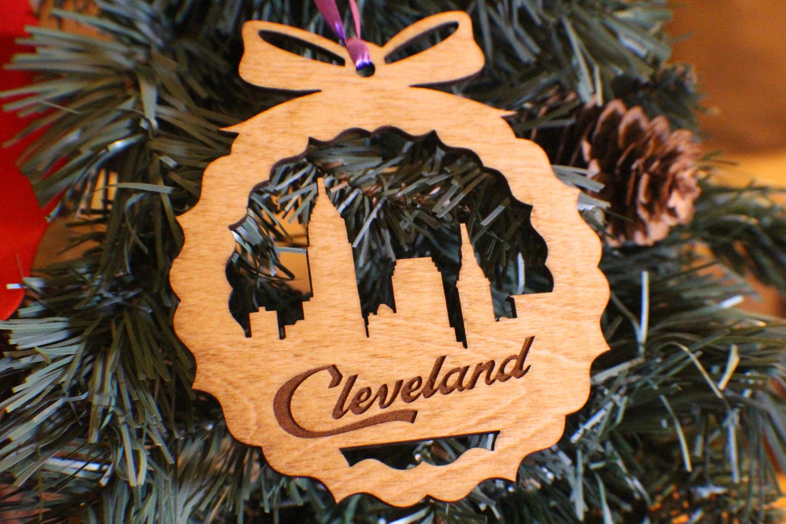 Handcrafted Cleveland Skyline Ornament 