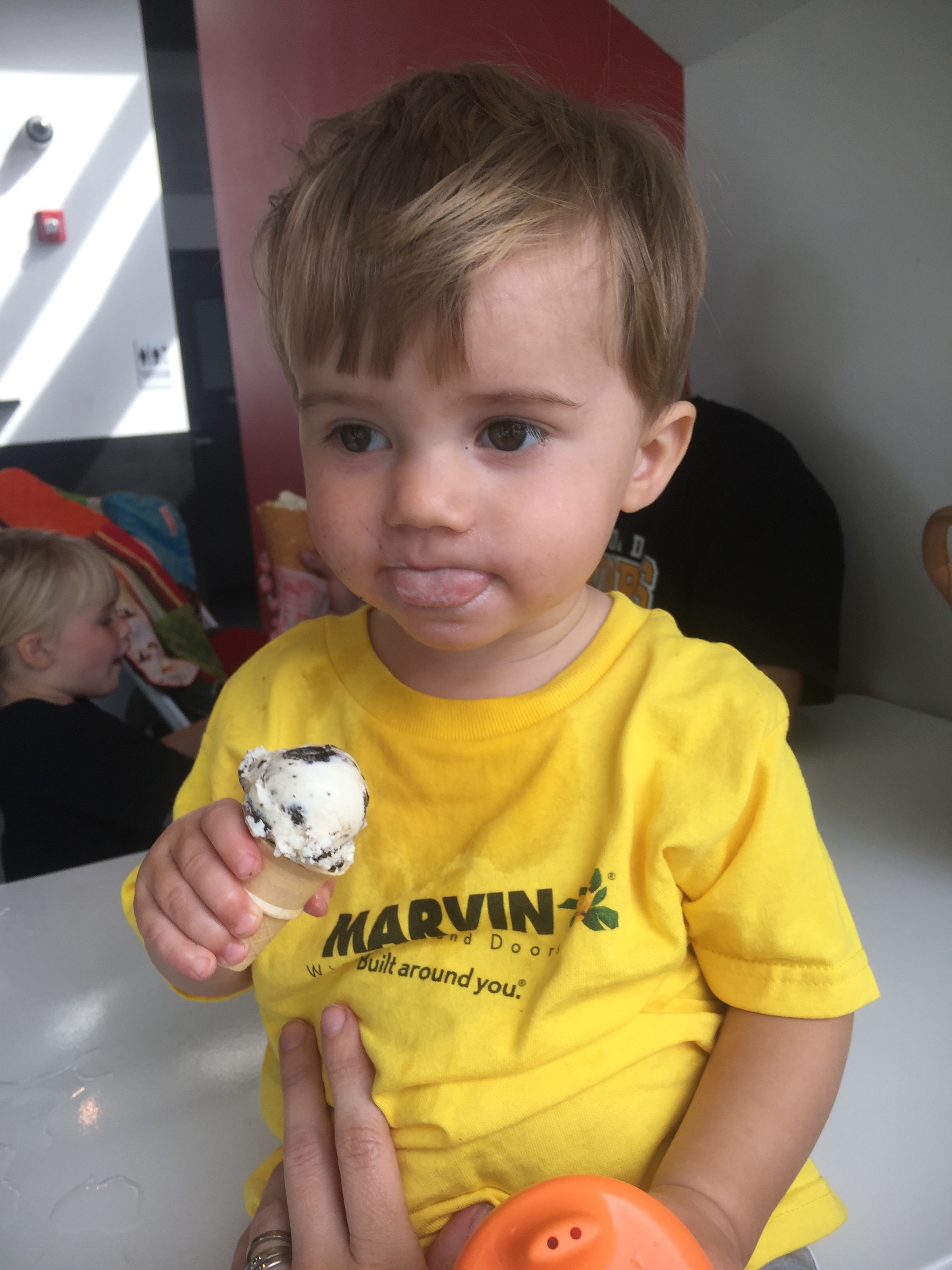 Toddler Colby proud supporter of Team Marvin Windows and Doors (and ice cream!)