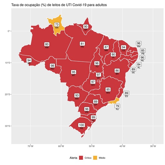 ICUs across Brazil filled to capacity since March 2021