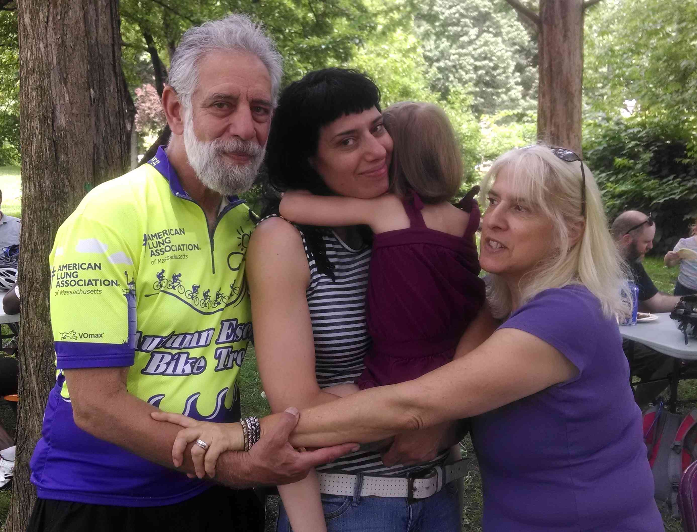 Family support at the finish of the 2014 bike-a-thon.