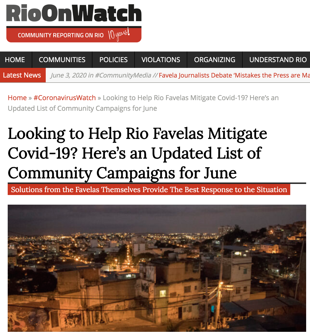 Comprehensive list of favela campaigns compiled by RioOnWatch