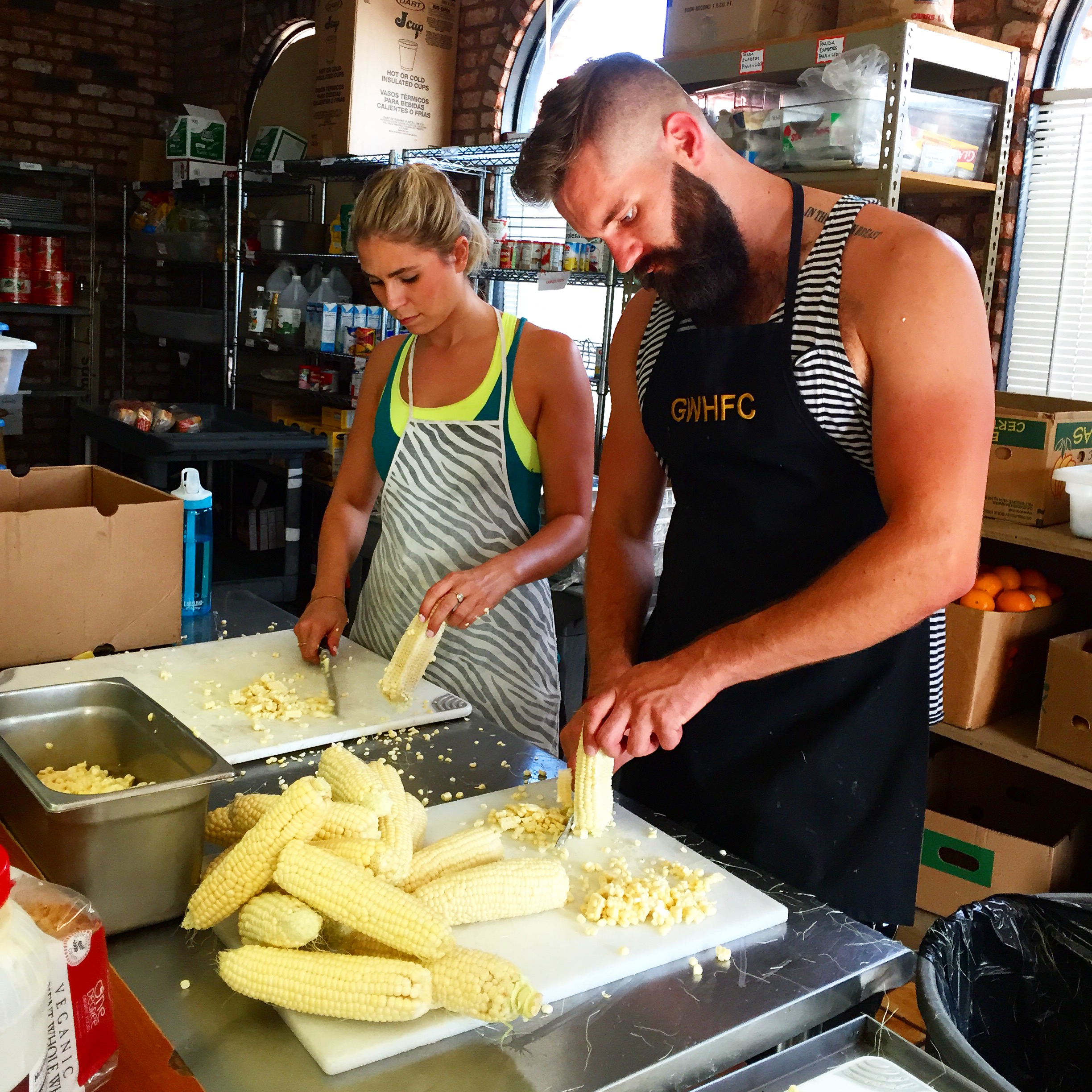 Volunteers prepping for dinner service