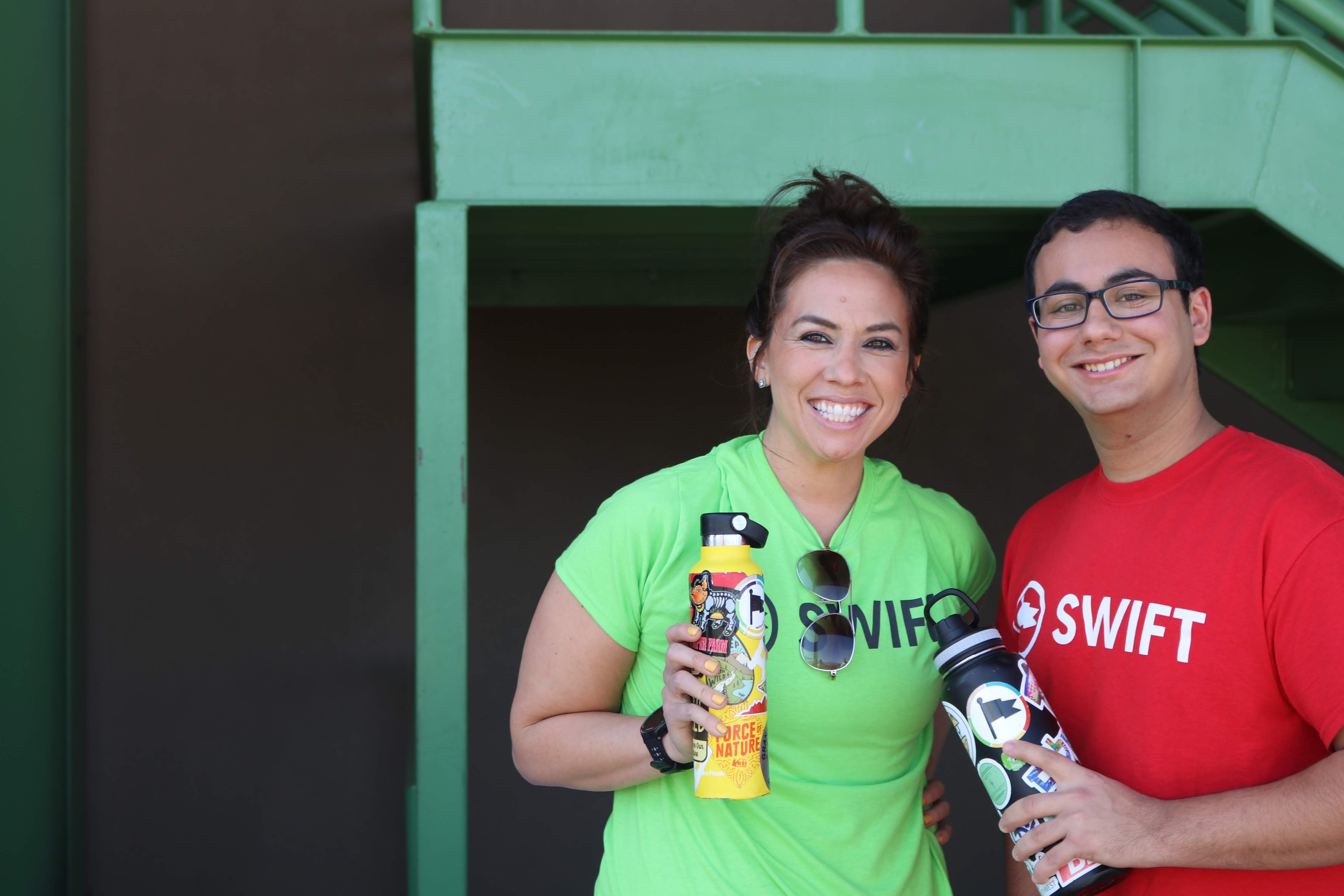 Pamelle and I showing off our Swift gear!