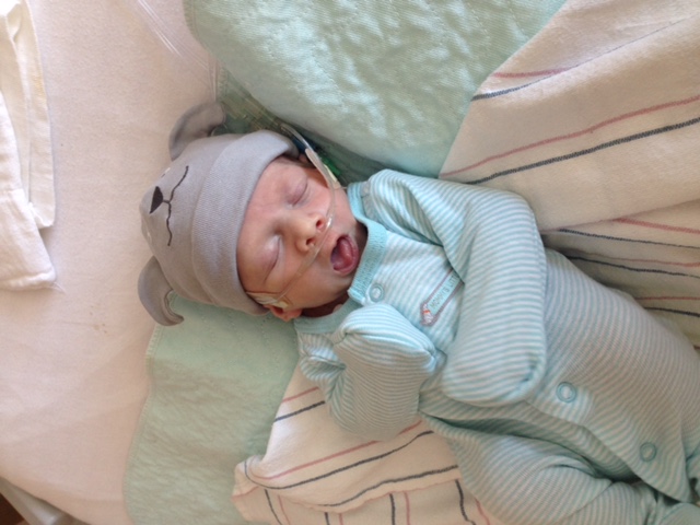 Luca getting ready to go home from hospital after 1st surgery