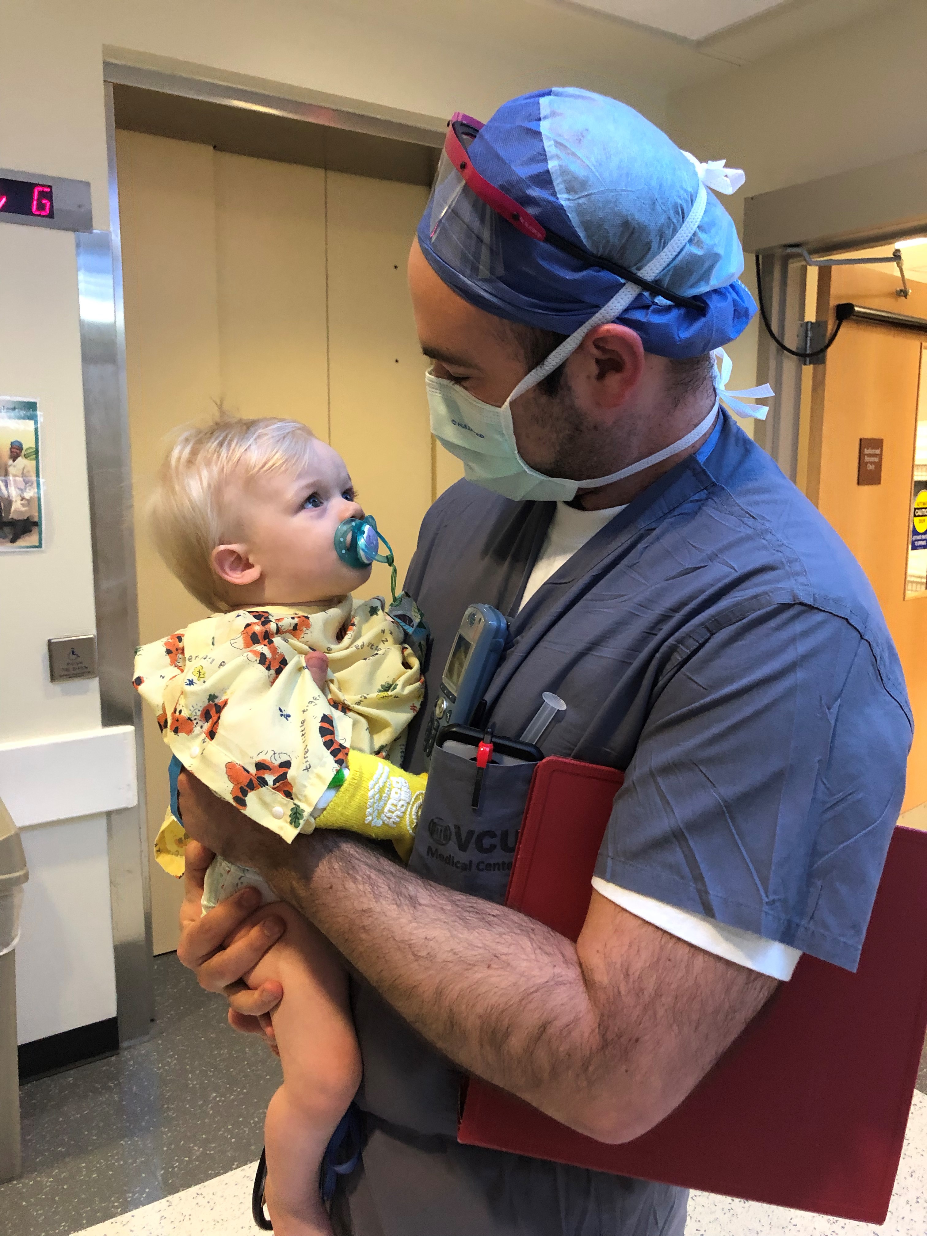 Headed into his first surgery to have his central line placed.