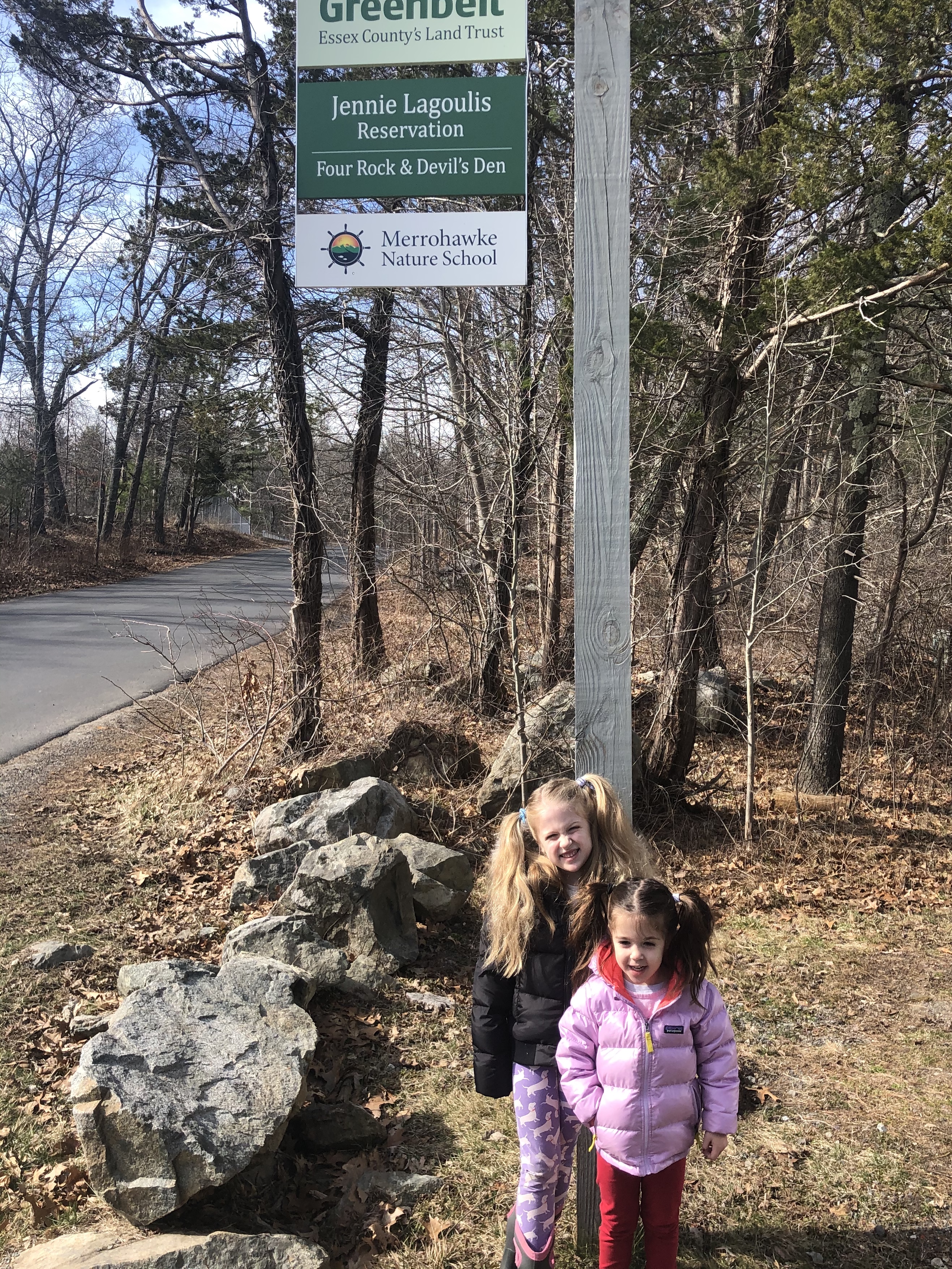 Here we are at Four Rocks and Devil's Den. We went with the matching pig tails for this adventure