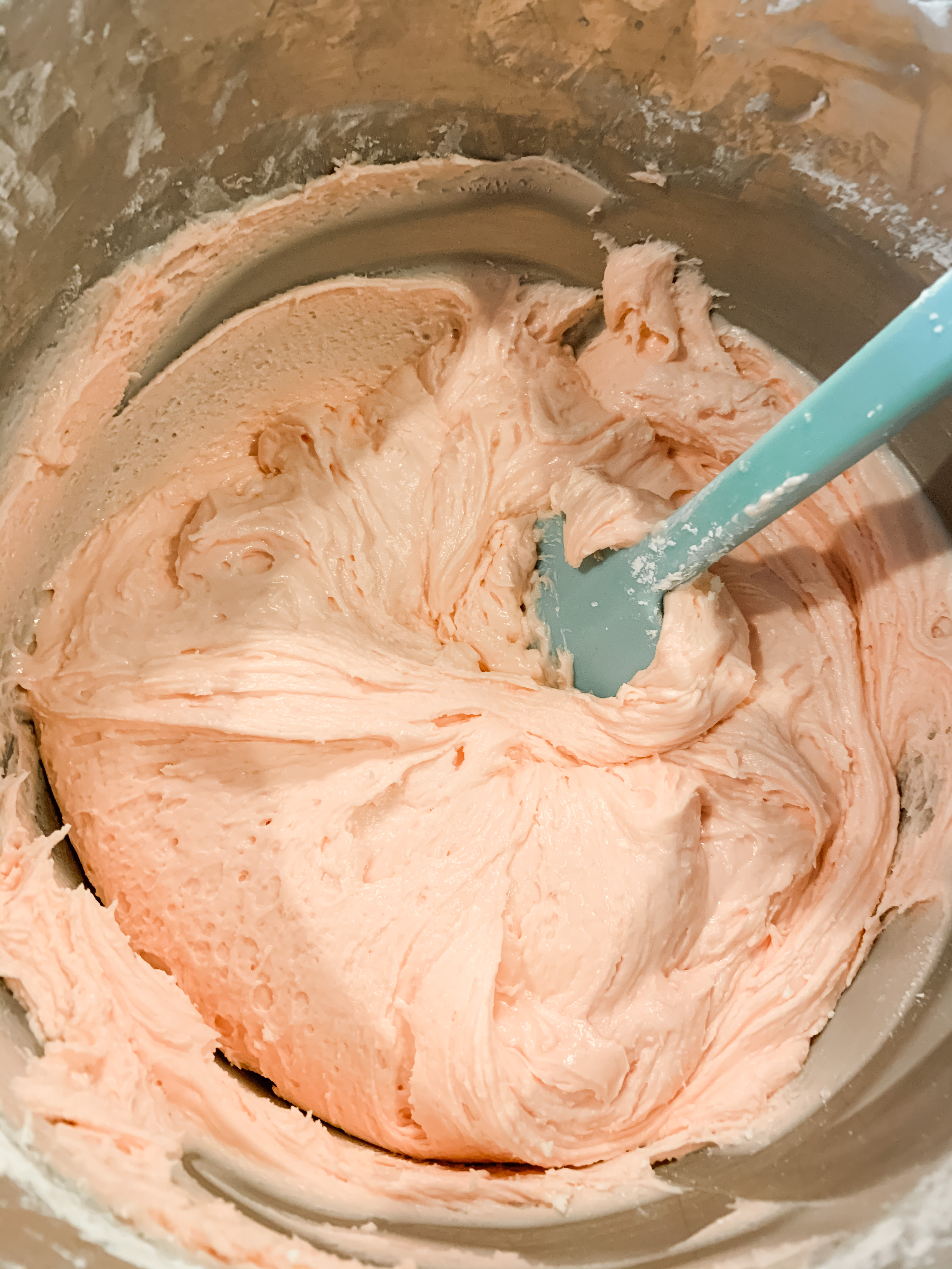 STEP 15 : Voila, icing! Add food coloring if you'd like. We made pink icing because....5 year old sous-chef.