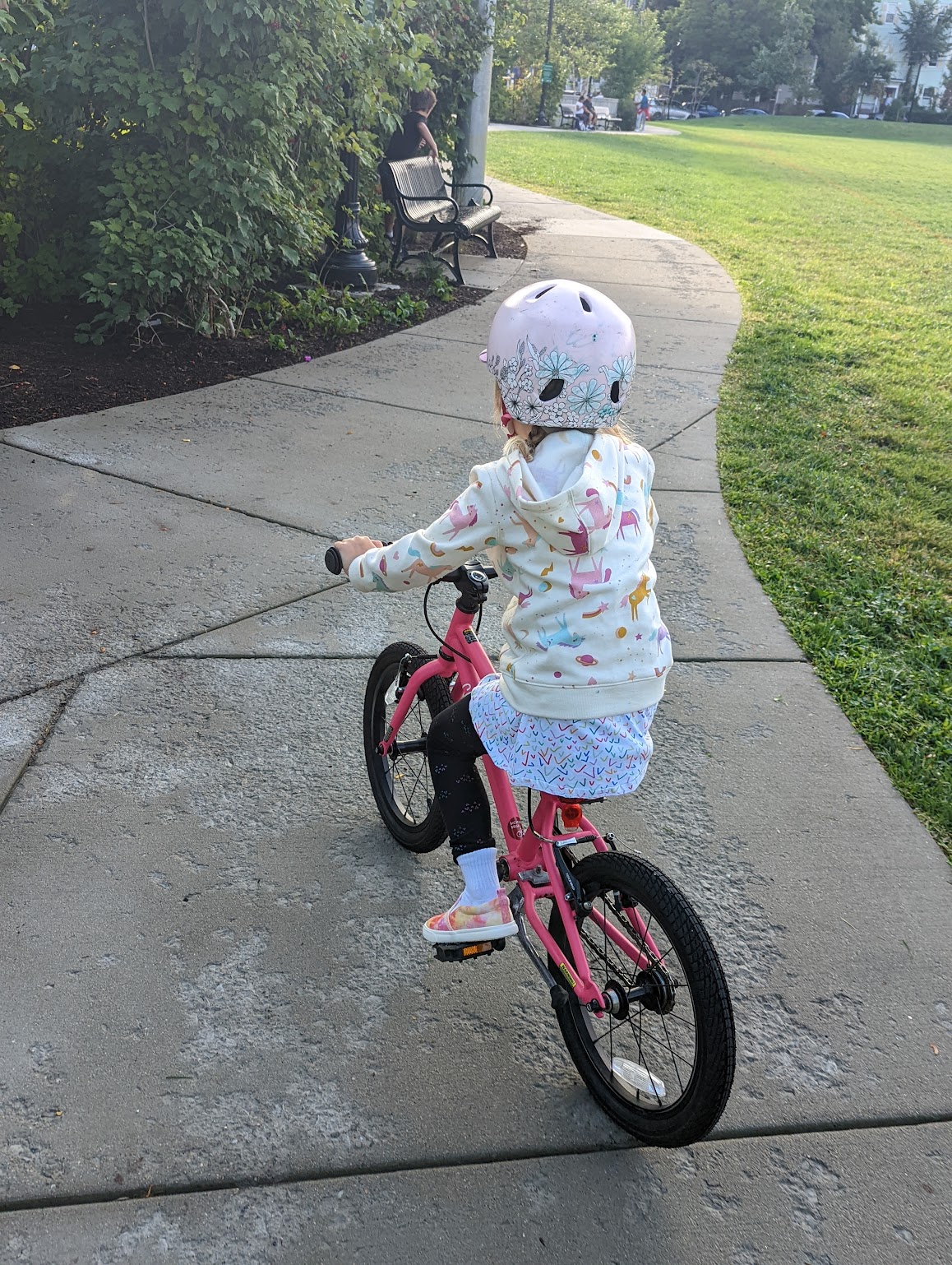 My daughter biking to Kindergarten