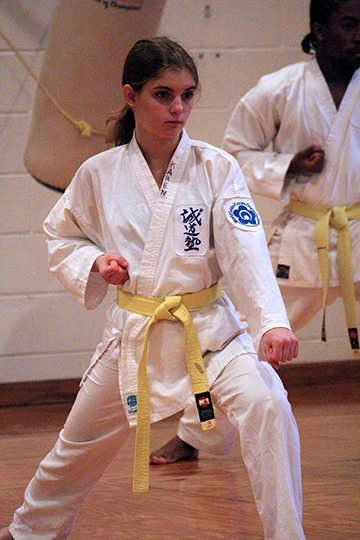 Karen Weiner front leaning stance and downward block