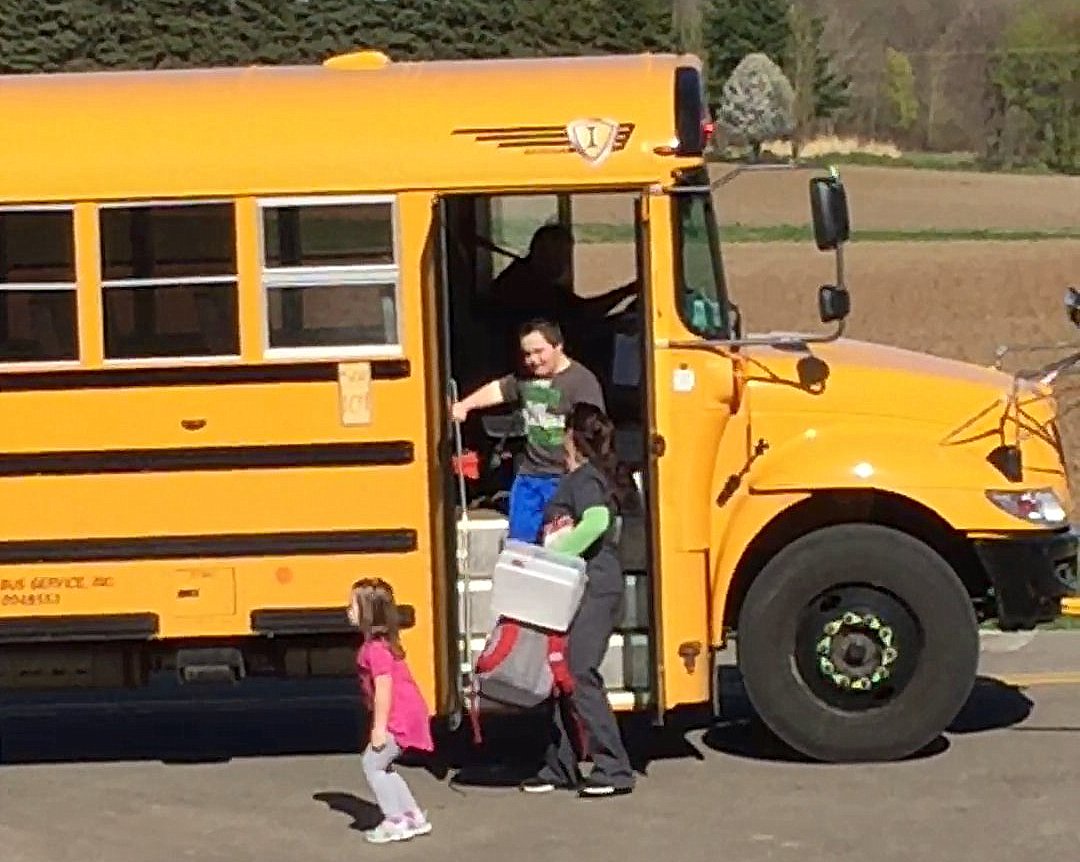 Quin's bus ride home on a BIG bus for his B-day!