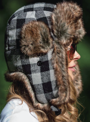 Plaid Flannel Trapper Hat - side view