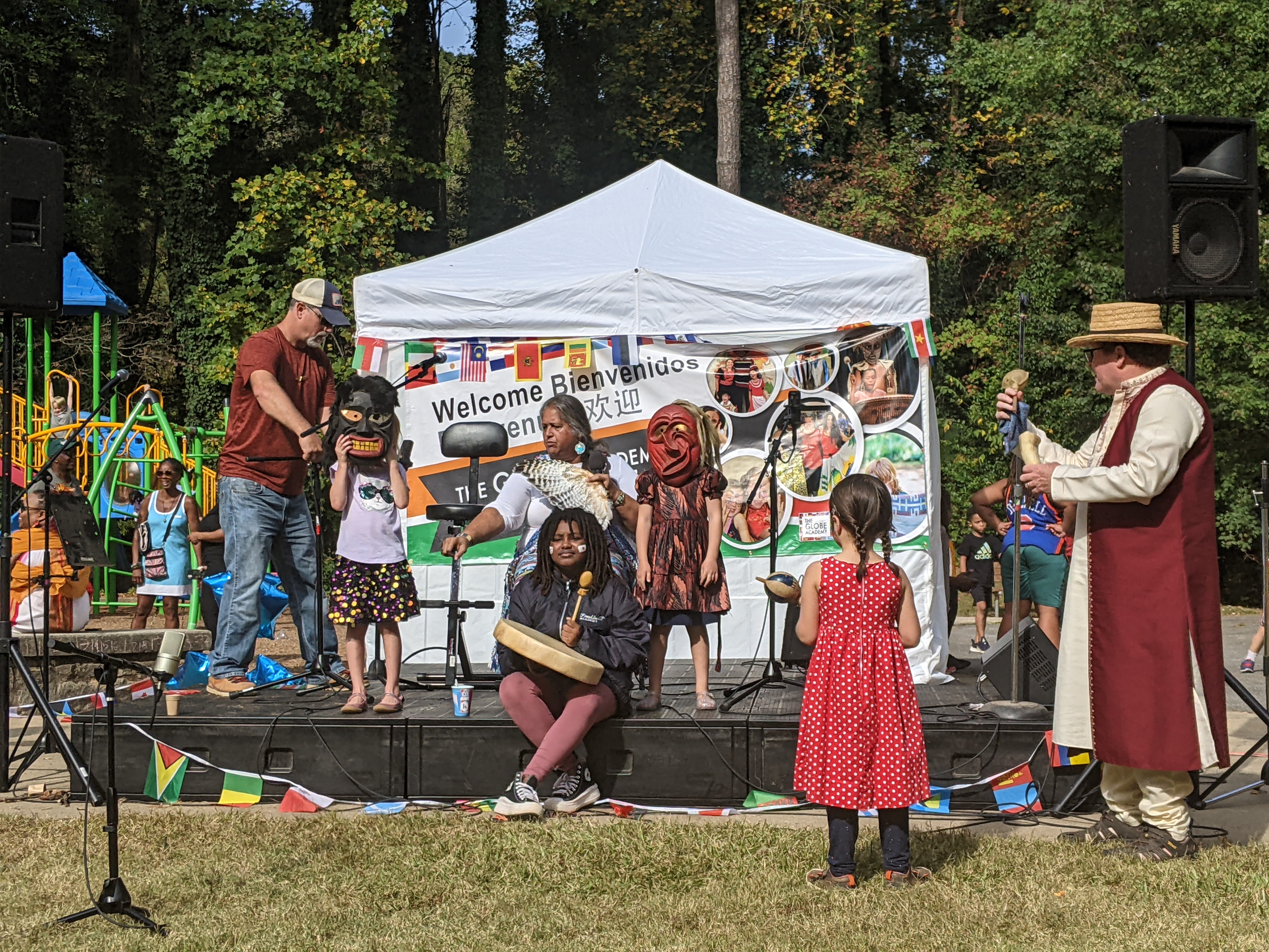 Participating in a Native American story "How the wolf became blue" at International Festival