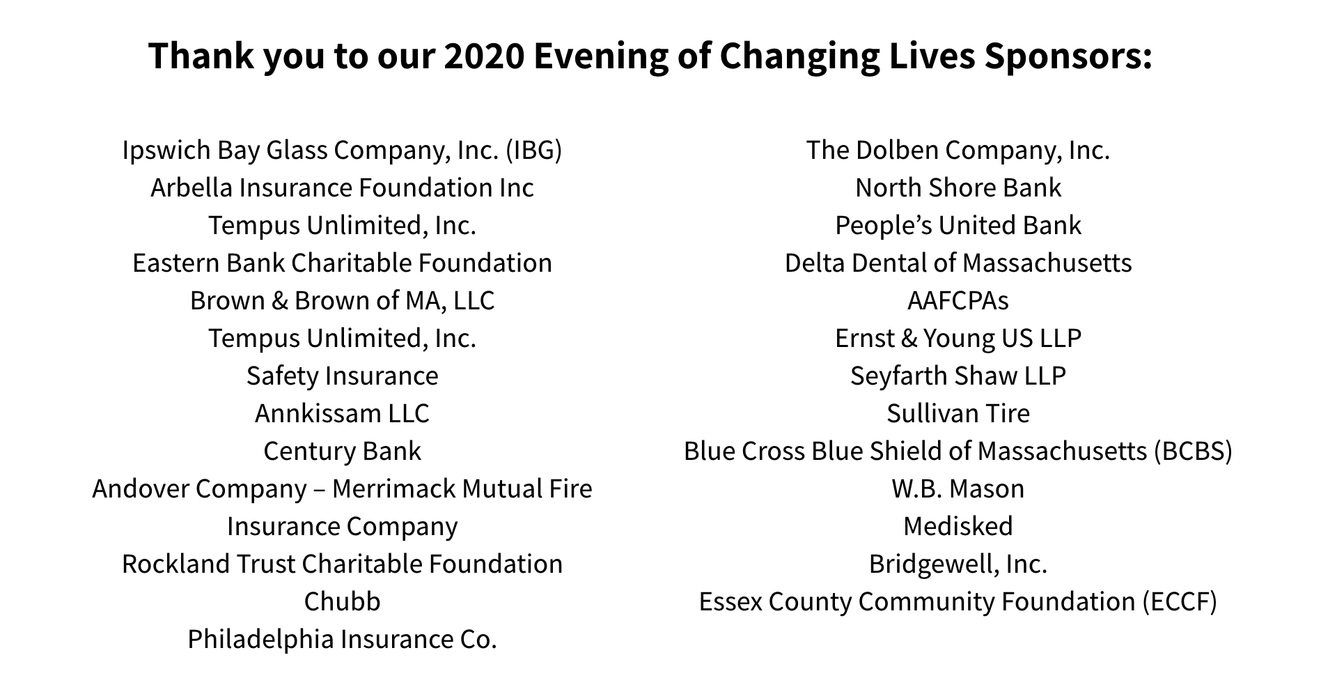 An Evening of Changing Lives 2021