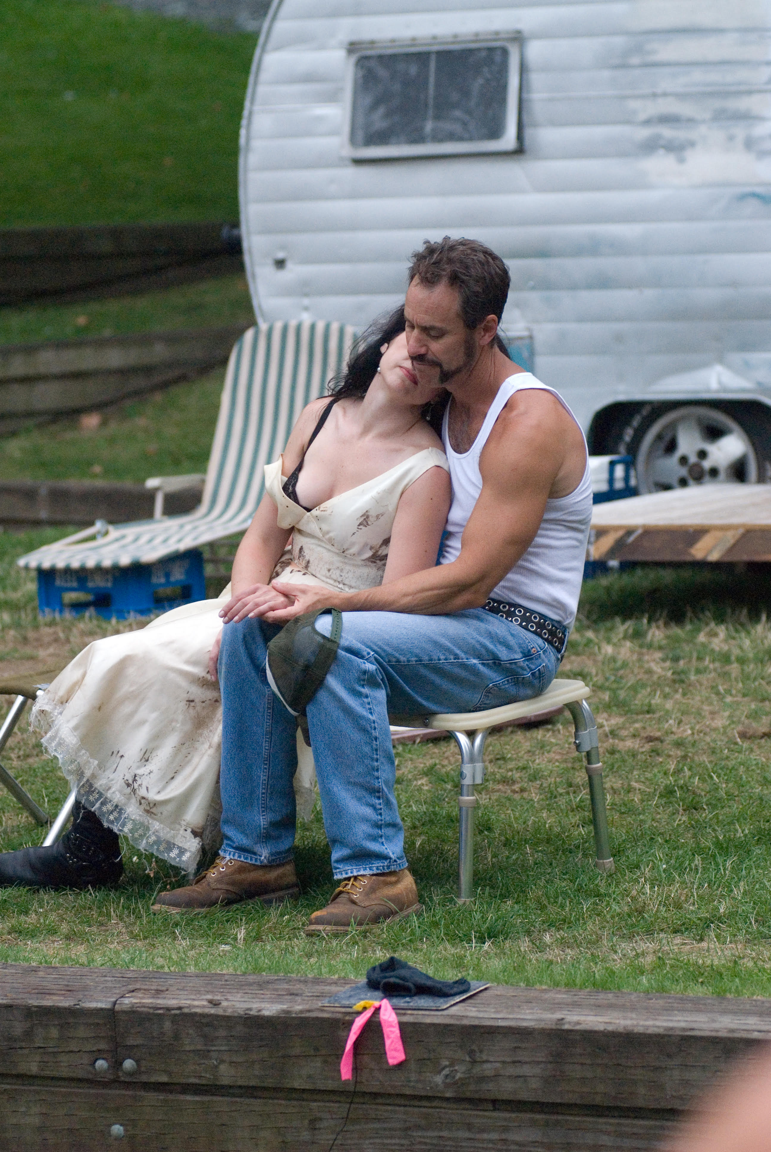 Kelly Kitchens (Bianca) and David Quicksall (Petruchio) in Taming of the Shrew (Wooden O). Photo by Erik Stuhaug