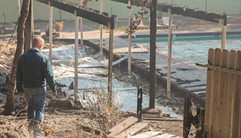 Damaged Pool House after Wildfire 