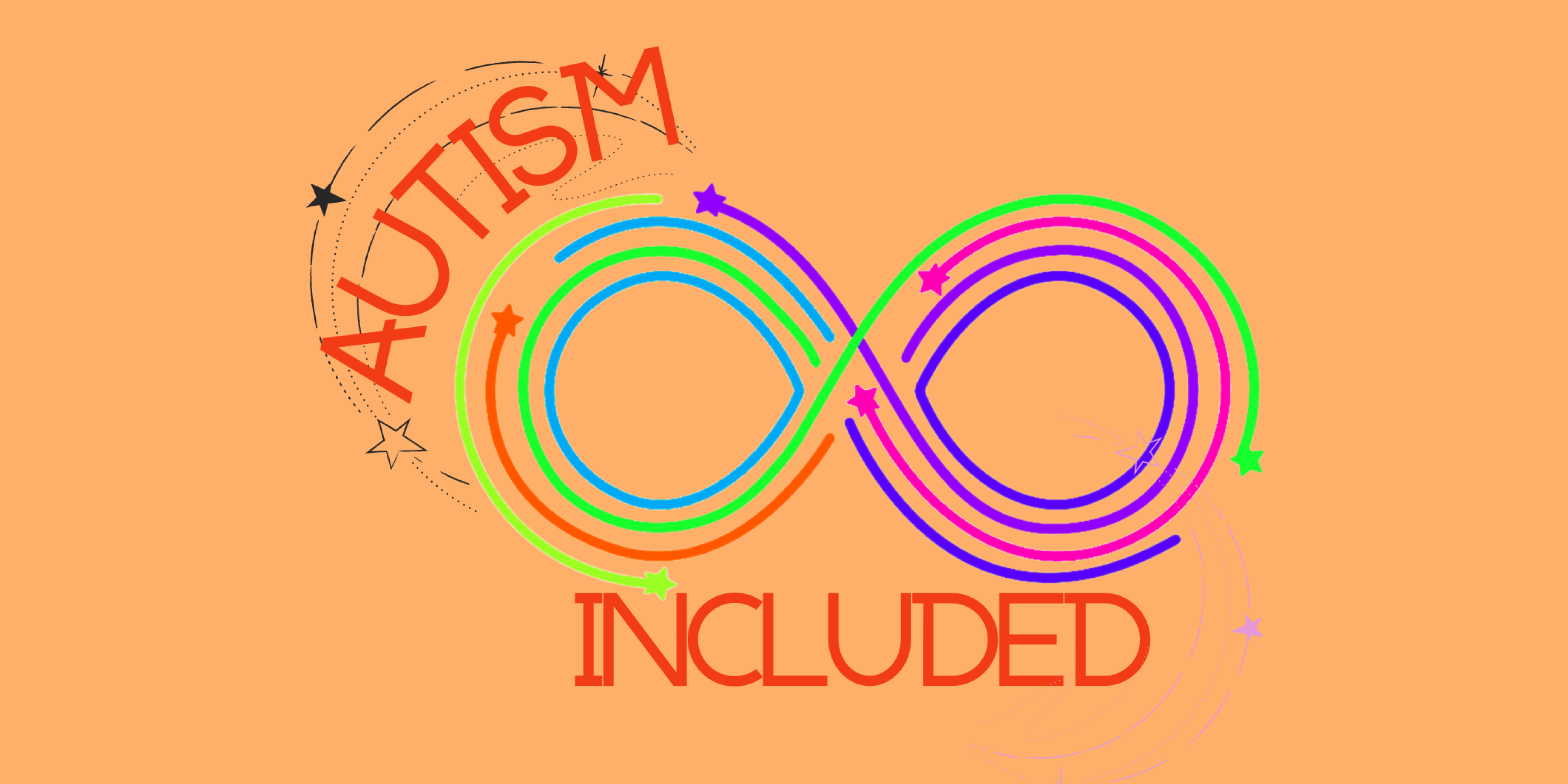 Rainbow colored infinity logo with text autism included