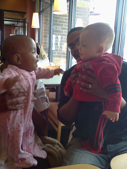 God builds preemies tough....  Micah with his NICU buddy, born one week later at 24 weeks.  Both kids are doing GREAT now! 
